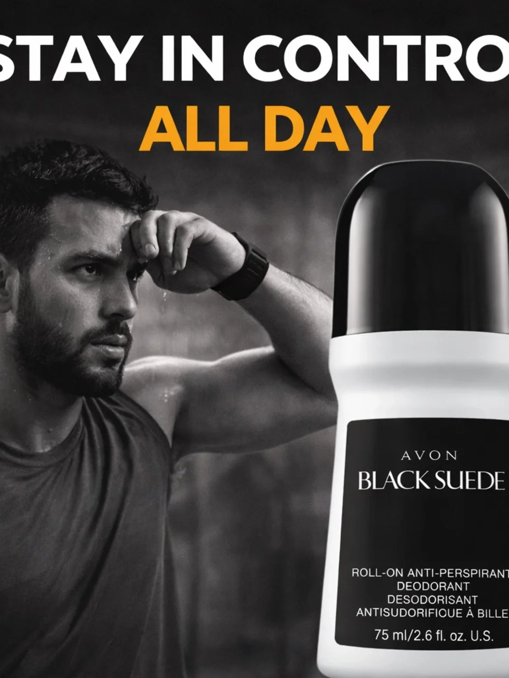 Avon Black Suede Roll-On Deodorant — Black & White